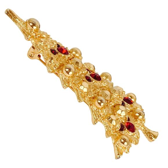 Signed Disney Christmas Tree Brooch Gold Tone Red Rhinestones Hidden Mickey VTG - Picture 7 of 12